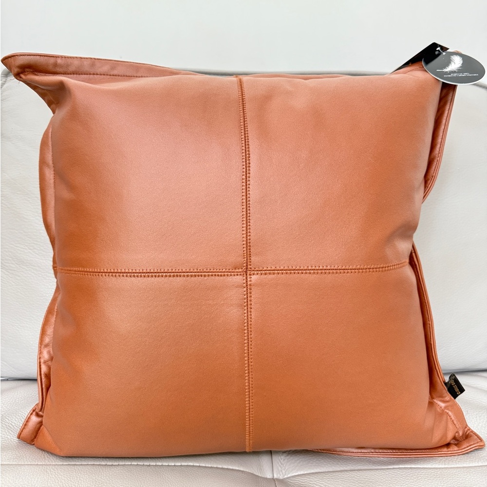 Soho Studio Faux Leather Cognac Brown Square Decorative Decor Pillow With Insert